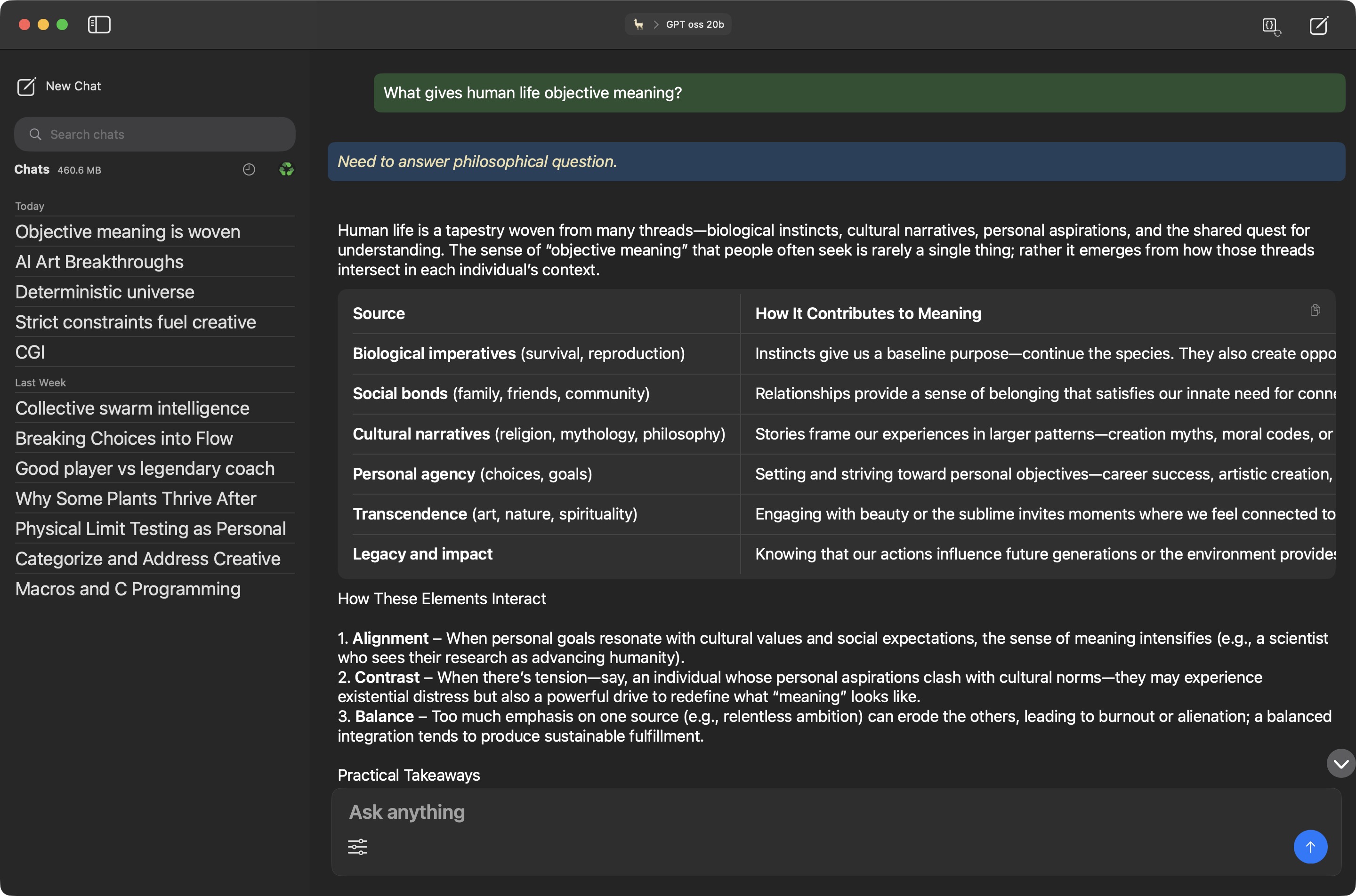 im.ai on macOS — rich markdown response